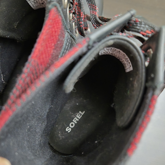 Sorel Lexie Black Red Checkered Buffalo Plaid Lace Up Wedge Ankle Boots - Picture 5 of 11